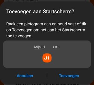 De vraag Toevoegen aan Startscherm met de knop Toevoegen