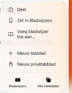 Het Safari-menu met de optie Deel bovenaan