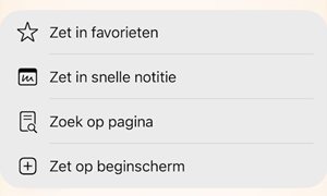 De uitgeklapte lijst met de optie Zet op beginscherm