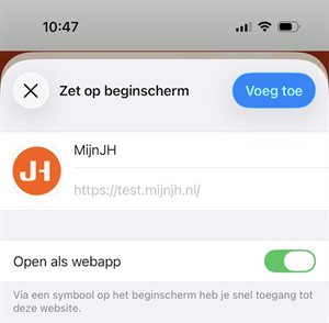 Het venster Zet op beginscherm met de knop Voeg toe